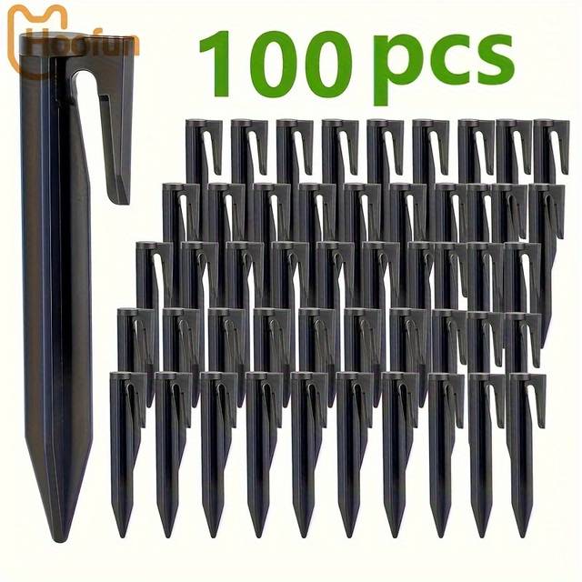 TEMU 100pcs/150pcs Tent Nails, Beach Nails, Garden Mower Cable Accessories, Plastic Grounding Stakes, Camping Outdoor Thread Ground Nails, Windproof Fixing Nails