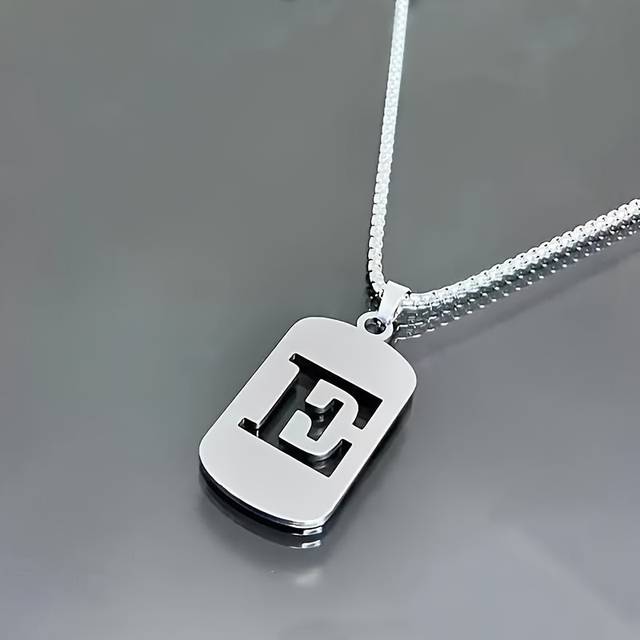 TEMU 1pc Men's Titanium 316l Stainless Steel Pendant Necklace - 26 Letter Necklaces - Stylish Accessories For Men And Women - Military Style Sweater Chain - Holiday Gift