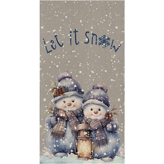 TEMU Christmas Kitchen Towel Set - 18x26 Inch, Snowman & Design, Absorbent Polyester Dish Cloths For Holiday Decor
