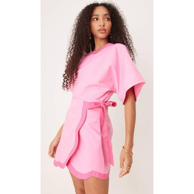 Women's Scallop Mini Jaspre Skirt in Pink, Size 16, 100% Cotton by Never Fully Dressed