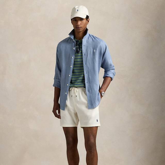 Logo Embroidery Swim Shorts - Cream - M