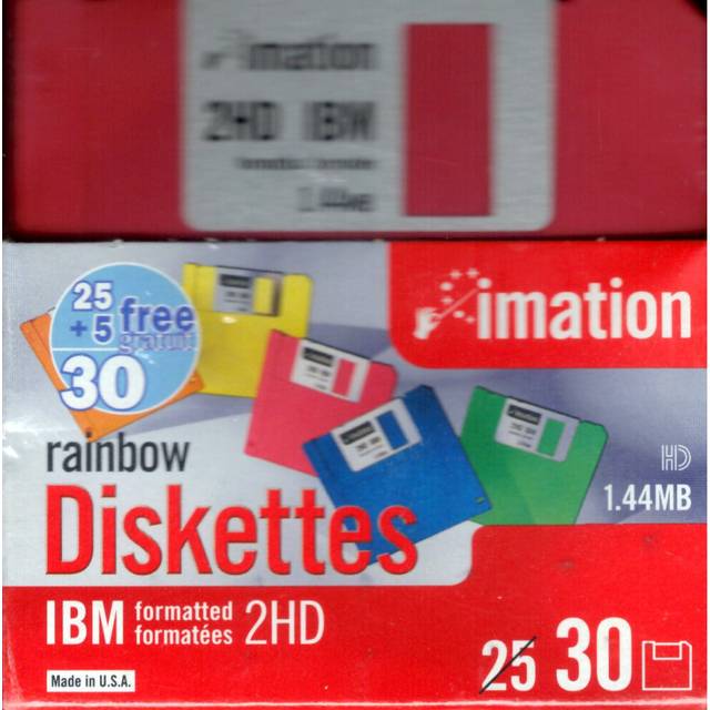 "Imation 3 1/2"" Bulk Diskettes, IBM(R) Format, DS/HD, Rainbow, Box of 30"