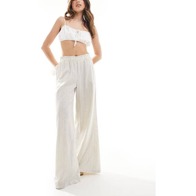 Stradivarius Flowing linen blend palazzo trousers Black M