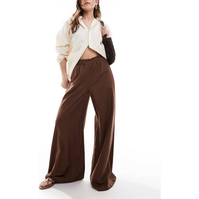Stradivarius Flowing linen blend palazzo trousers Brown S