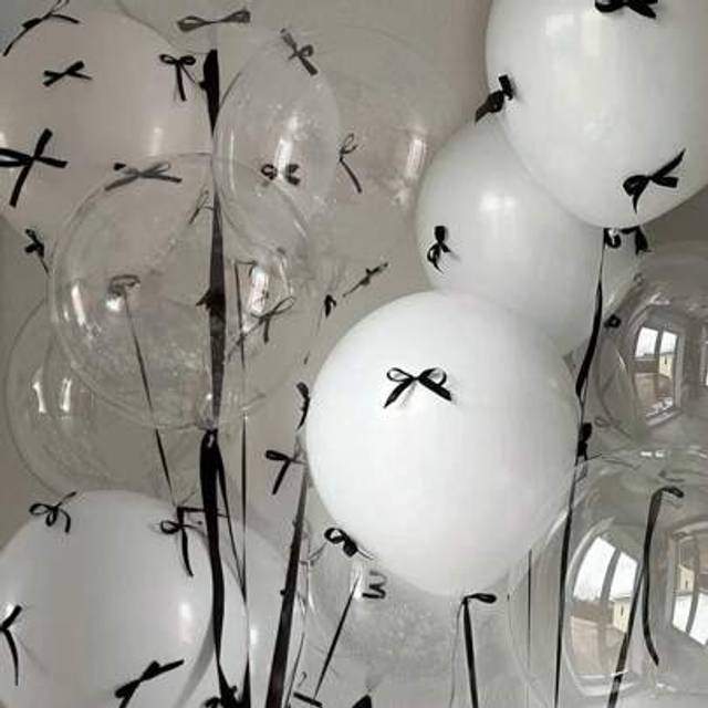 SHEIN 92/102pcs Transparent Bobo Balloons, 12-Inch White Latex Balloons, With Black Bow Decoration, Suitable For Punching In And Taking Photos, Valentine&#39;s