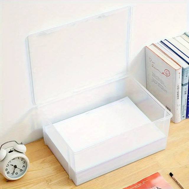 TEMU Large Capacity Clear Plastic Storage Box - Organizer For Office Supplies, Documents & More - Ideal For Home, School & Office Use, File Storage | Rectangular Shape | Stackable Box, Desktop Storage