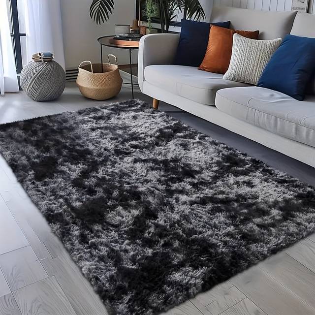 TEMU 0.6mm High-density Bouncy Sponge Material, 1pc Dark Gray Tie-dye Fuzzy Room Mat, Non-slip Soft Area Mat, Suitable For Living Room, Bedroom, Bedside, Etc., Decoration, Home Decorations,best Gift
