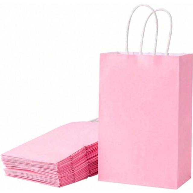 SHEIN 12pcs 8inch Pink Goodie Bags Small Gift Bags With HandleWith Handles Kraft Paper Bag, For Party Favor Bags For Birthday,Valentine&#39;s Day, Wedding Seaso