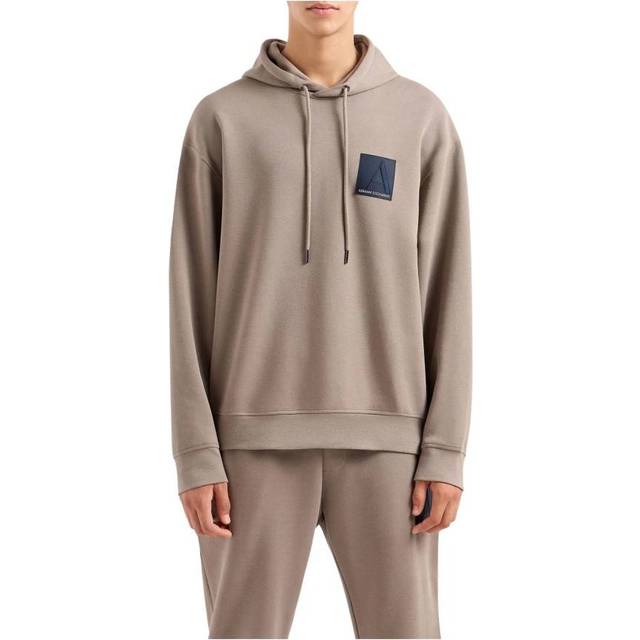 Emporio Armani, Hoodies, male, Brown, XL, Logo Patch Hoodie Jumper