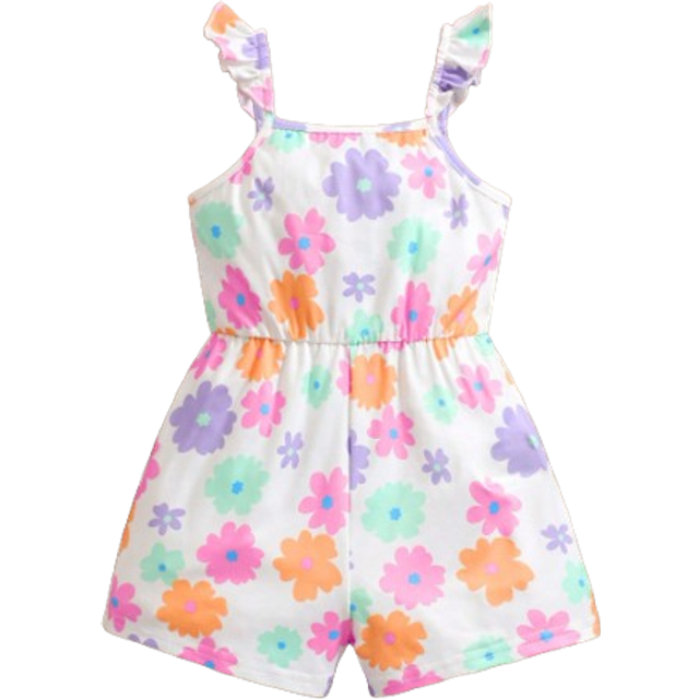 SHEIN Baby Girl Summer Cute Floral Pattern Knit Romper