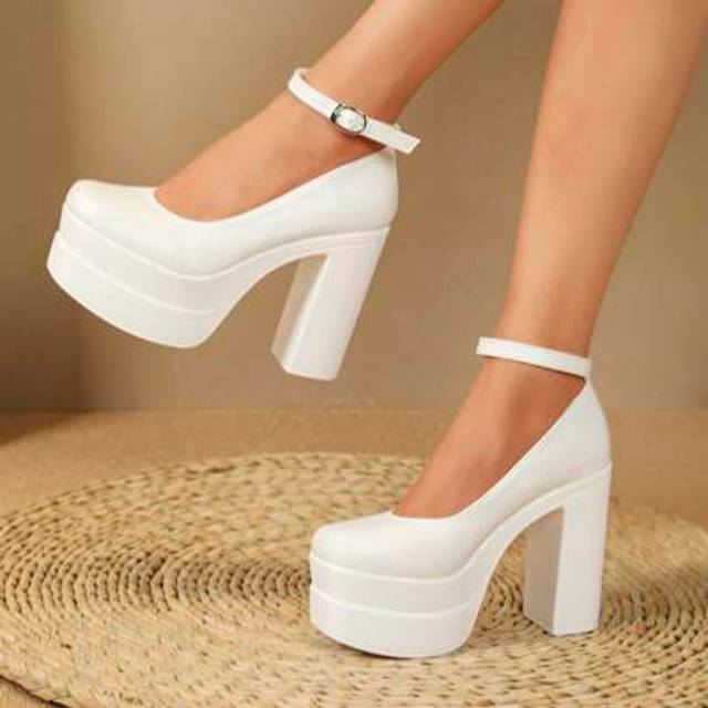 SHEIN Women&#39;s 11.5cm/4.5in Ankle Strap Platform High Heel Shoes, Mary Jane Style, Waterproof Thick Sole, Fashionable Celebrity Design, For Party And Vacatio