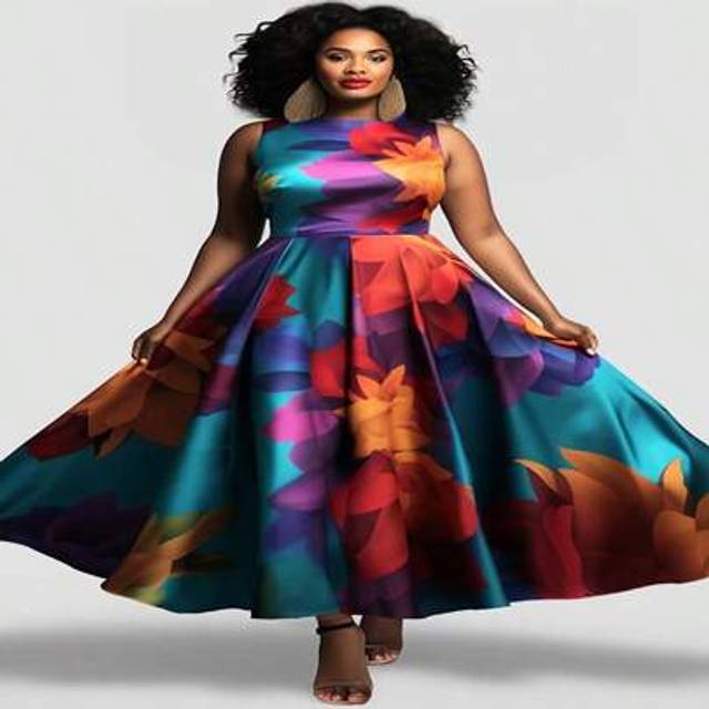 SHEIN Plus Size Ditsy Floral Pocket Satin Midi Dress, Semi-Formal
