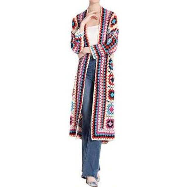 SHEIN Women&#39;s Crocheted Floral Cardigan, Casual Long-Sleeved Cardigan, Bohemian Coat