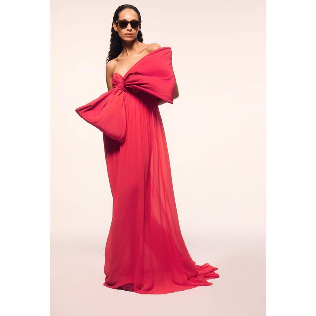 Taffeta Bow Detail Woven Maxi Dress - Pink