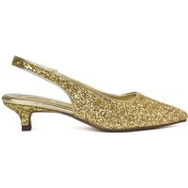 'Gerri' Pointed Toe Glitter Slingback Kitten Heel Court Shoes - Gold - 6