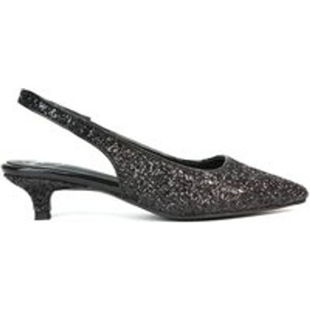 'Gerri' Pointed Toe Glitter Slingback Kitten Heel Court Shoes - Black - 4