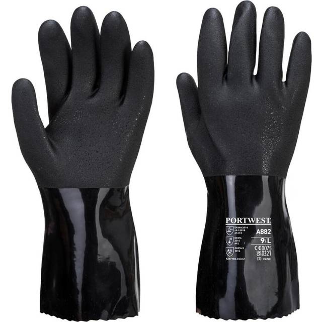 (S, Black) Portwest Unisex Adult A882 PVC Chemical Gauntlet
