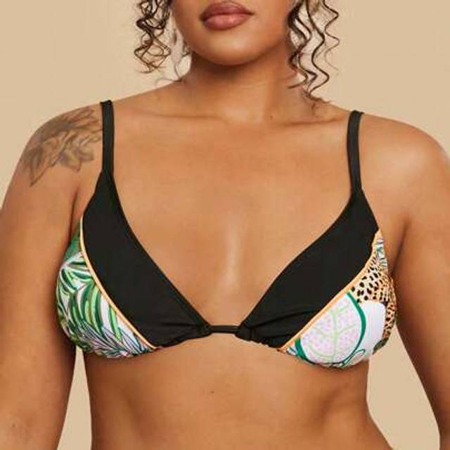 Travachic Plus Size Women Tropical Print Patchwork Bikini Swim Top