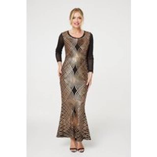 Izabel London Sequin Embellished Semi Sheer Maxi Gown In Metallics