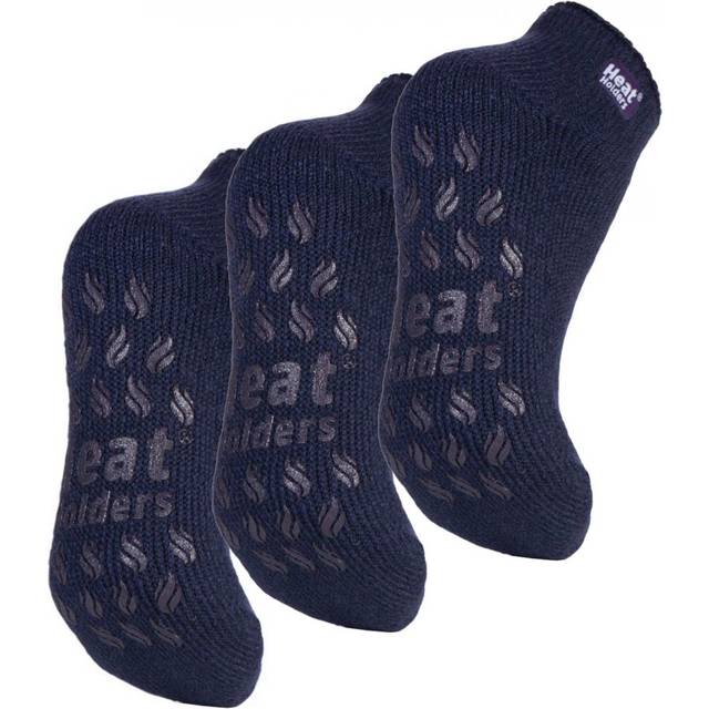 (4-8 UK, Deepest Plum) Heat Holders - 3 Pair Ladies Ankle Slipper Socks | Fleece Low Cut Fluffy Socks with Grippers