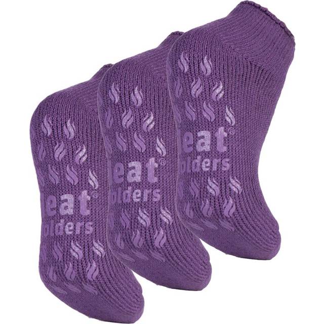 Heat Holders Womens - 3 Pair Multipack Ladies Ankle Slipper Socks with Grippers - Lilac - Purple - Size UK 4-8