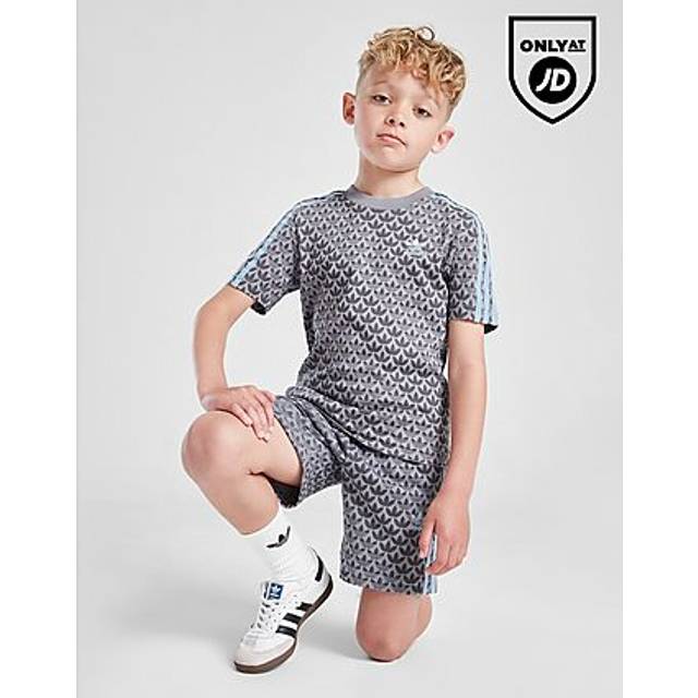 adidas Originals Monogram Print T-Shirt/Shorts Set Children - Grey - 3-4Y