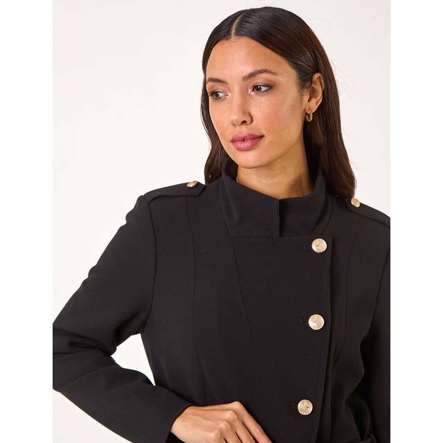 Roman Funnel Neck Buttoned Coat In Black - 14
