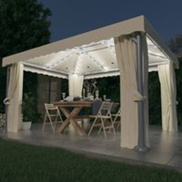 Gazebo with Curtain&LED String Lights 4x3 m Cream White - Beige - One Size
