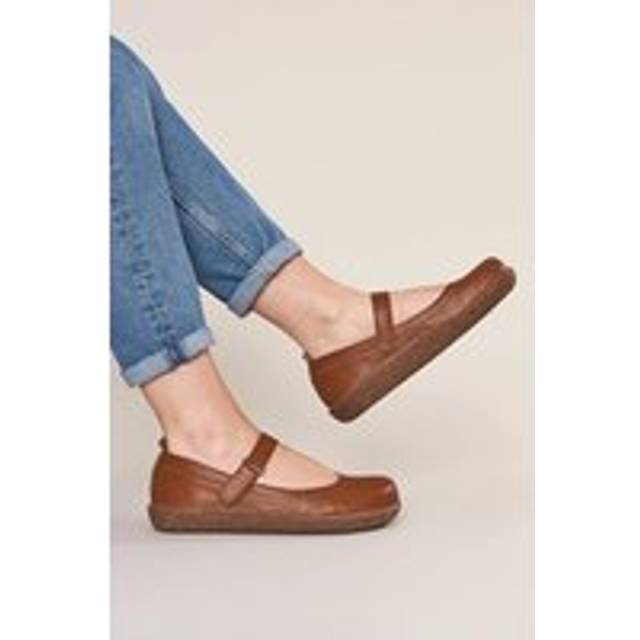 'Peppercombe' Leather Mary Jane Clog Shoes - Tan - 7