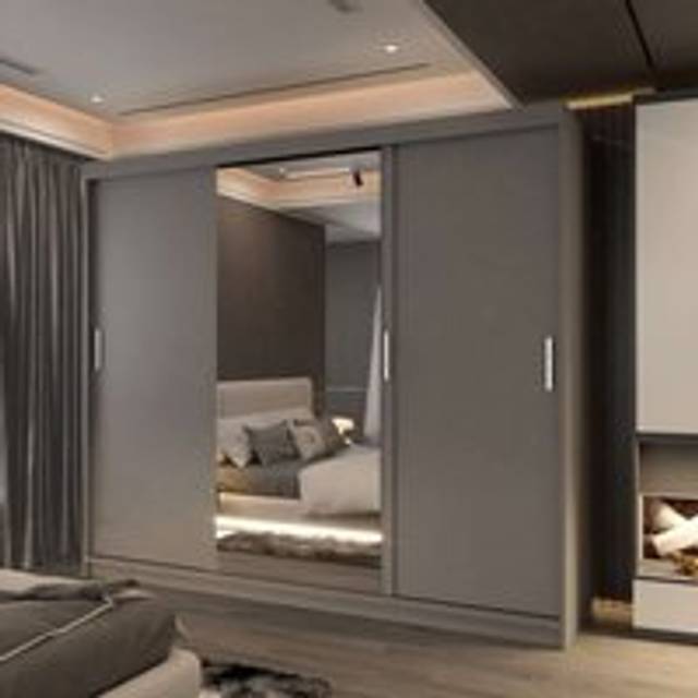 3 Door Sliding Wardrobe with LED Light W 250 x H 217 x D 62 - Grey - One Size