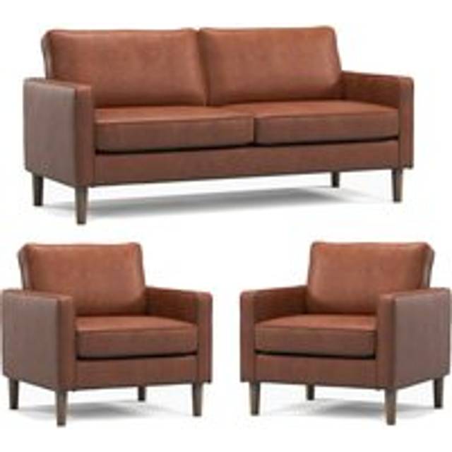 Bexhill Tan Faux Leather 3 Piece Sofa Suite 3 Seater and 2 Armchairs - One Size