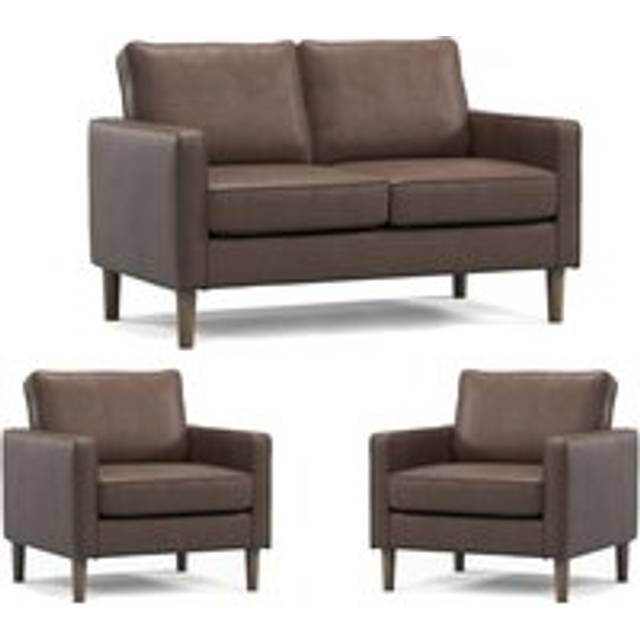 Bexhill Tan Faux Leather 3 Piece Sofa Suite 2 Seater and 2 Armchairs - Brown - One Size