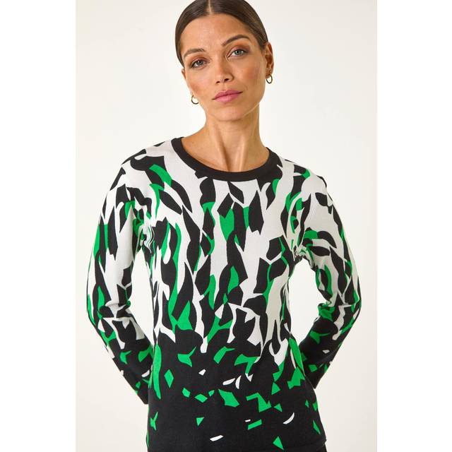 Abstract Print 3/4 Sleeve Knit Jumper - Black - 10