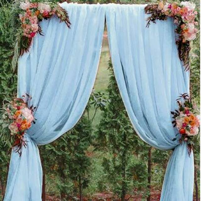 SHEIN 1pc 3/6Meter Light Blue Wedding Archway Tulle Curtain,Hanging Sheer Organza Curtains,Bridal Shower,Engagement Party Backdrop Decor,Wedding Decoration,