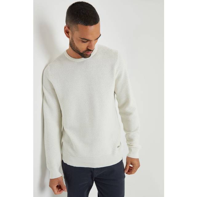 Crochet Knit Crew Neck Jumper - Beige - XXL