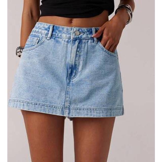 SHEIN Women&#39;s Vintage Street Style Casual Washed Denim Mini Skirt, Spring