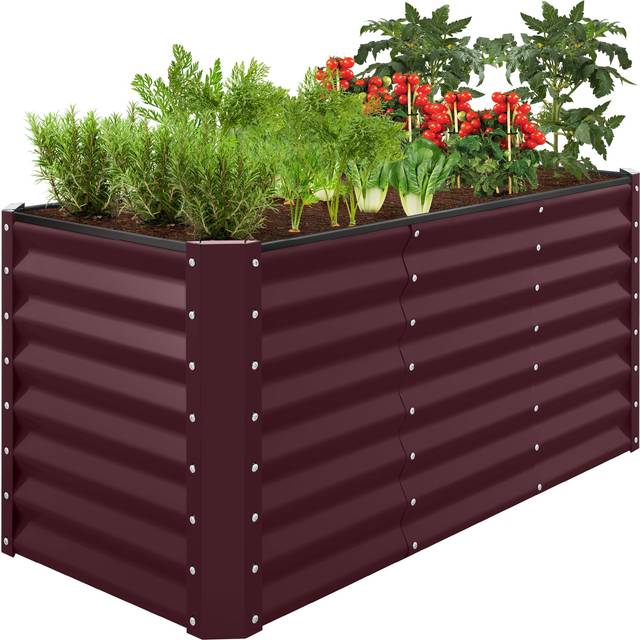 Best Choice Products 4x2x2ft Outdoor Metal Raised Garden Bed  Deep Root Planter Box for Vegetables  Flowers  Herbs w/ 119 Gallon Capacity - Burgundy
