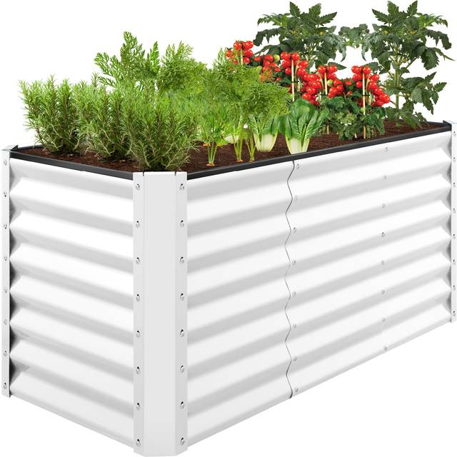 Best Choice Products 4x2x2ft Outdoor Metal Raised Garden Bed  Deep Root Planter Box for Vegetables  Flowers  Herbs w/ 119 Gallon Capacity - White