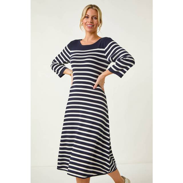 Stripe Knitted Midi Dress - Navy - 10