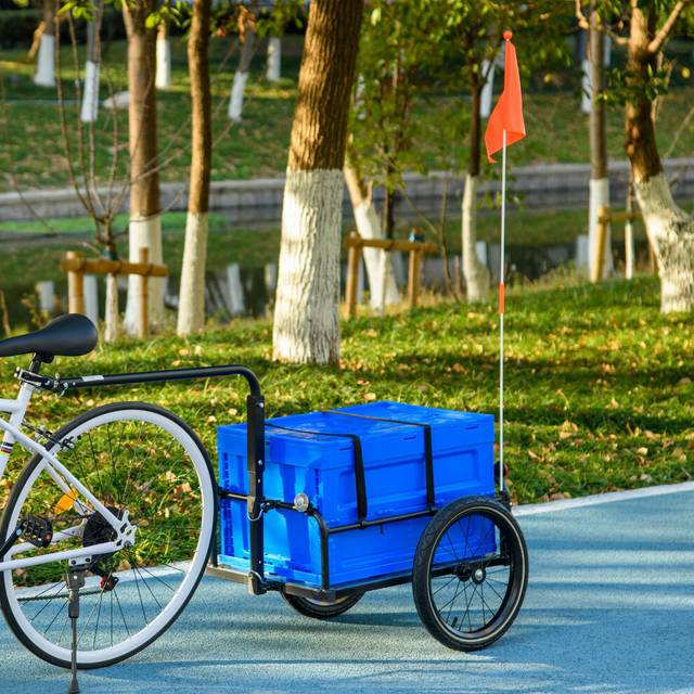 HOMCOM Bicycle Trailer With Foldable Storage Box And Pneumatic Tyres, Blue, Blue