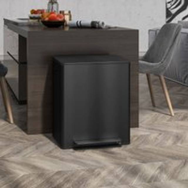 HOMCOM 2 x 25L Double Kitchen Bin, Pedal Bin with Soft-Close Lid, Black, Black
