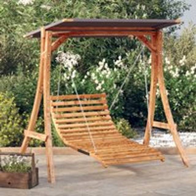 Swing Bed with Canopy Solid Wood Spruce with Teak Finish - Brown - One Size