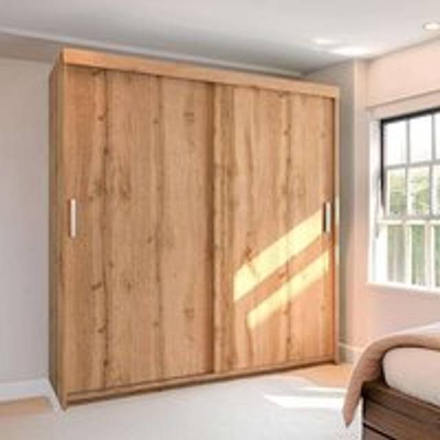 Modern Sliding Wardrobe with LED Light W 203cm x H 217cm x D 62cm - Light Oak - One Size