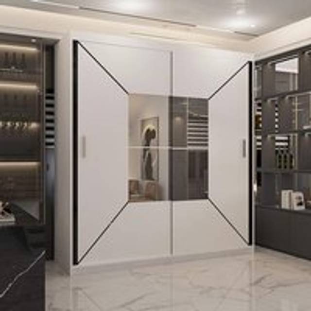 Modern Double Sliding Wardrobe with LED Light W 120 x H 217 x D 62 - White - One Size