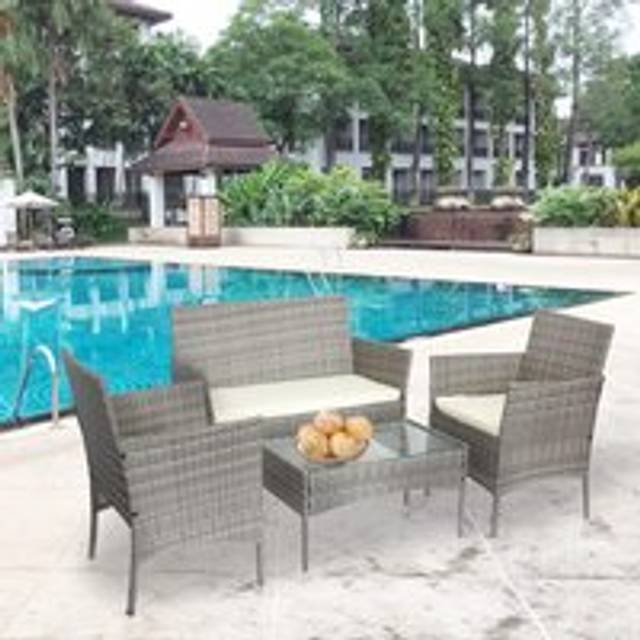 Living and Home 4 Seater Rustic Wooden Outdoor Table and Bench Set - Cream - 2 Seater