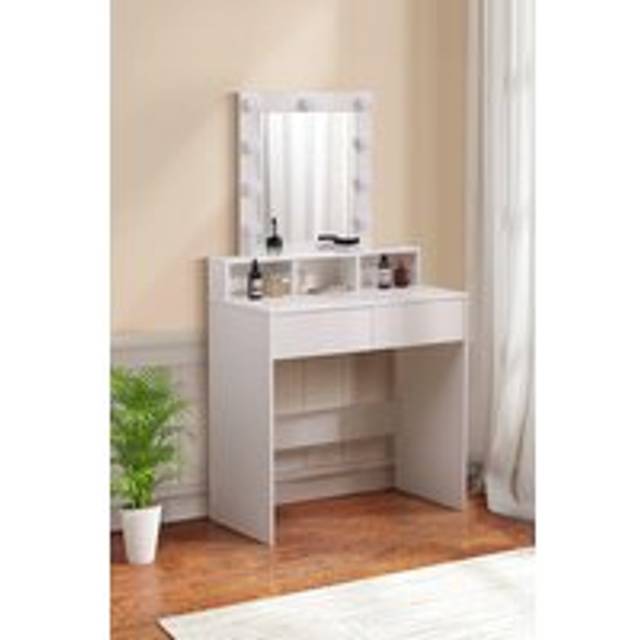 Makeup Dressing Table with Lighted Mirror - White - One Size