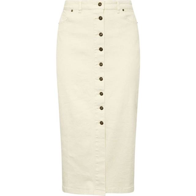 EVANS Curve Cream Button Through Denim Maxi Skirt - 30-32