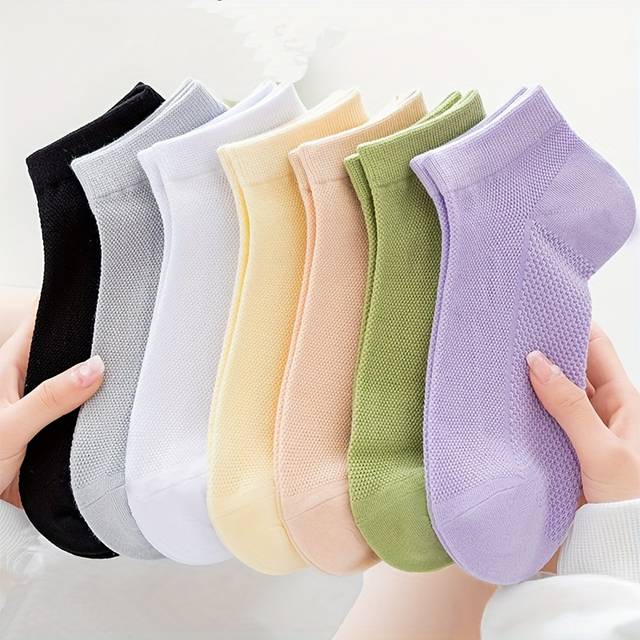 TEMU 7 Pairs Women's Breathable Mesh Ankle Socks - Soft Breathable Sweat Solid Color Sports And Casual Casual Wear For Women Spring/summer Collection