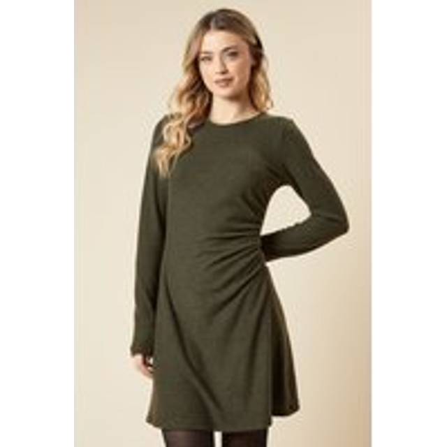 Womens Brushed Ruched Skater Mini Dress - Khaki - 18