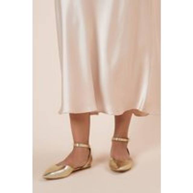 Womens Poppy Pointed Ankle Strap Ballet Pumps - Gold - 7